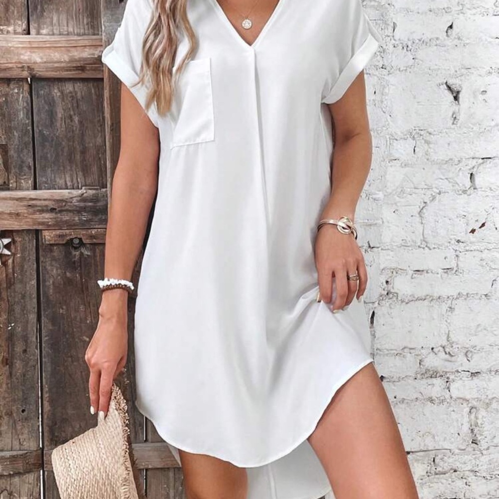 High - Low V Neck White Dress